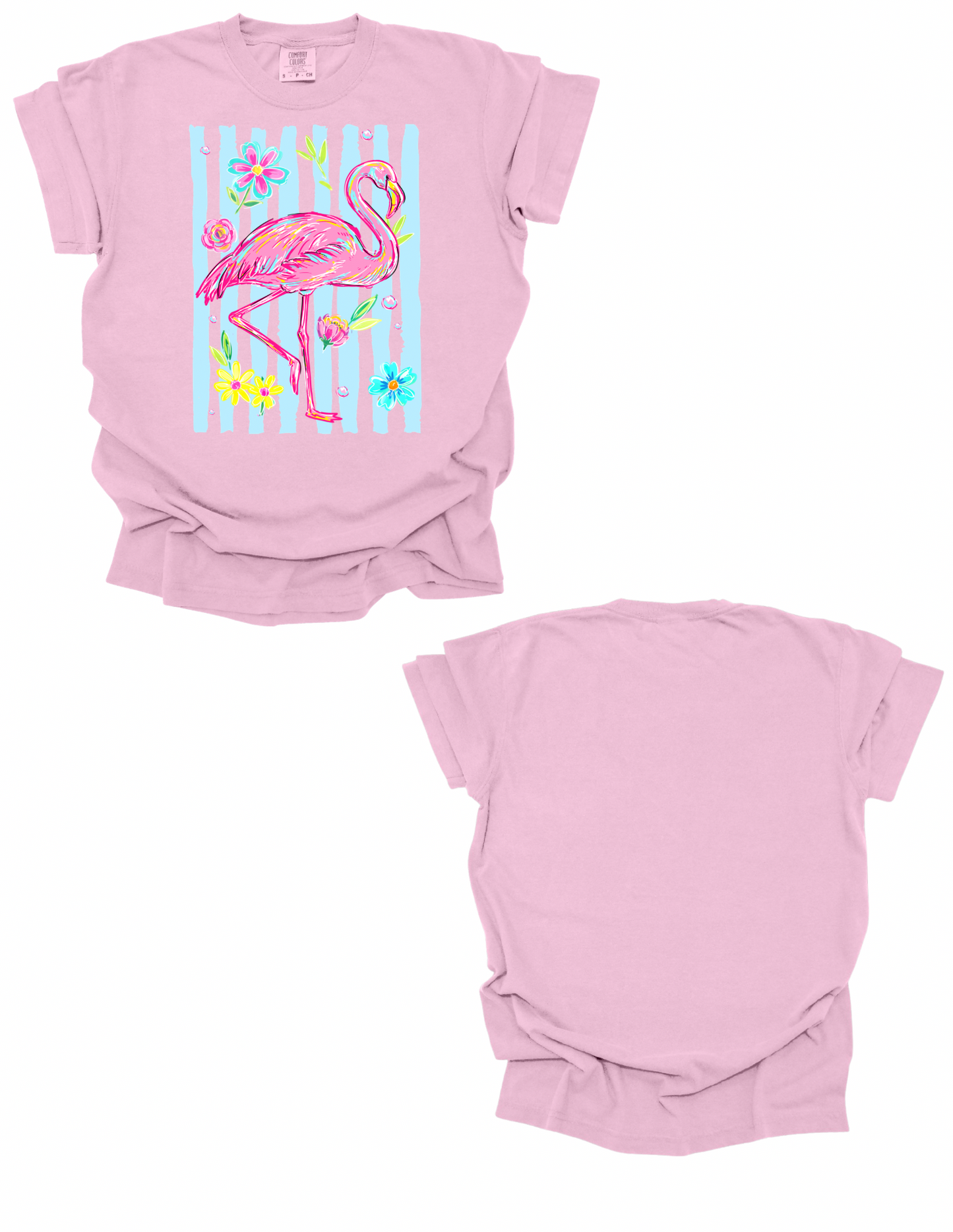 Striped Flamingo Comfort Colors Tee