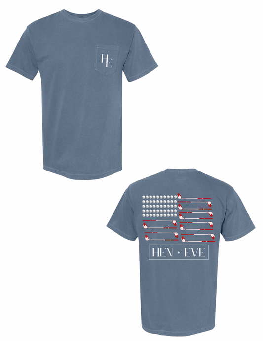 Hen + Eve “Red, White, and Birdie” Comfort Colors Pocket Tee