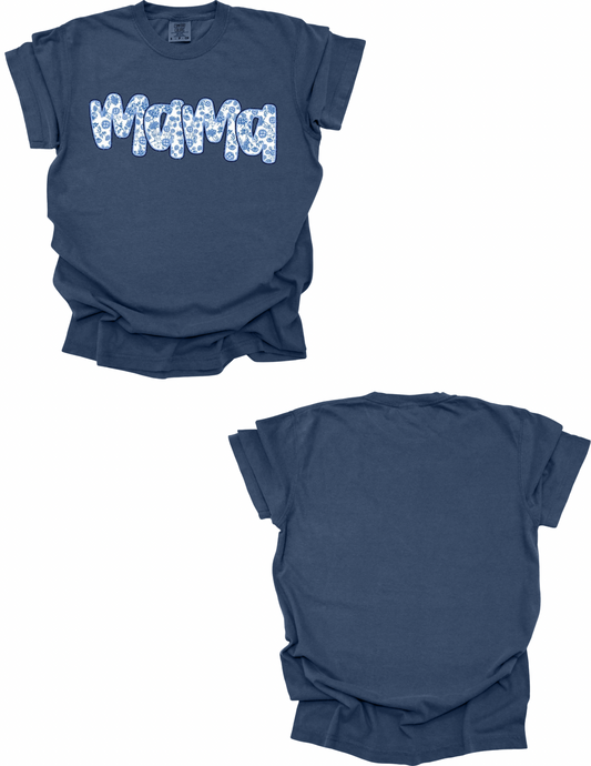 Blue Floral MAMA Comfort Colors Tee