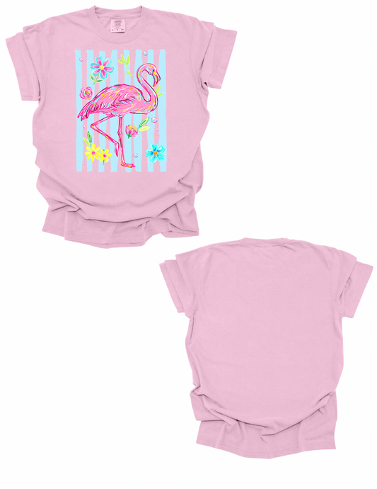 Striped Flamingo Comfort Colors Tee