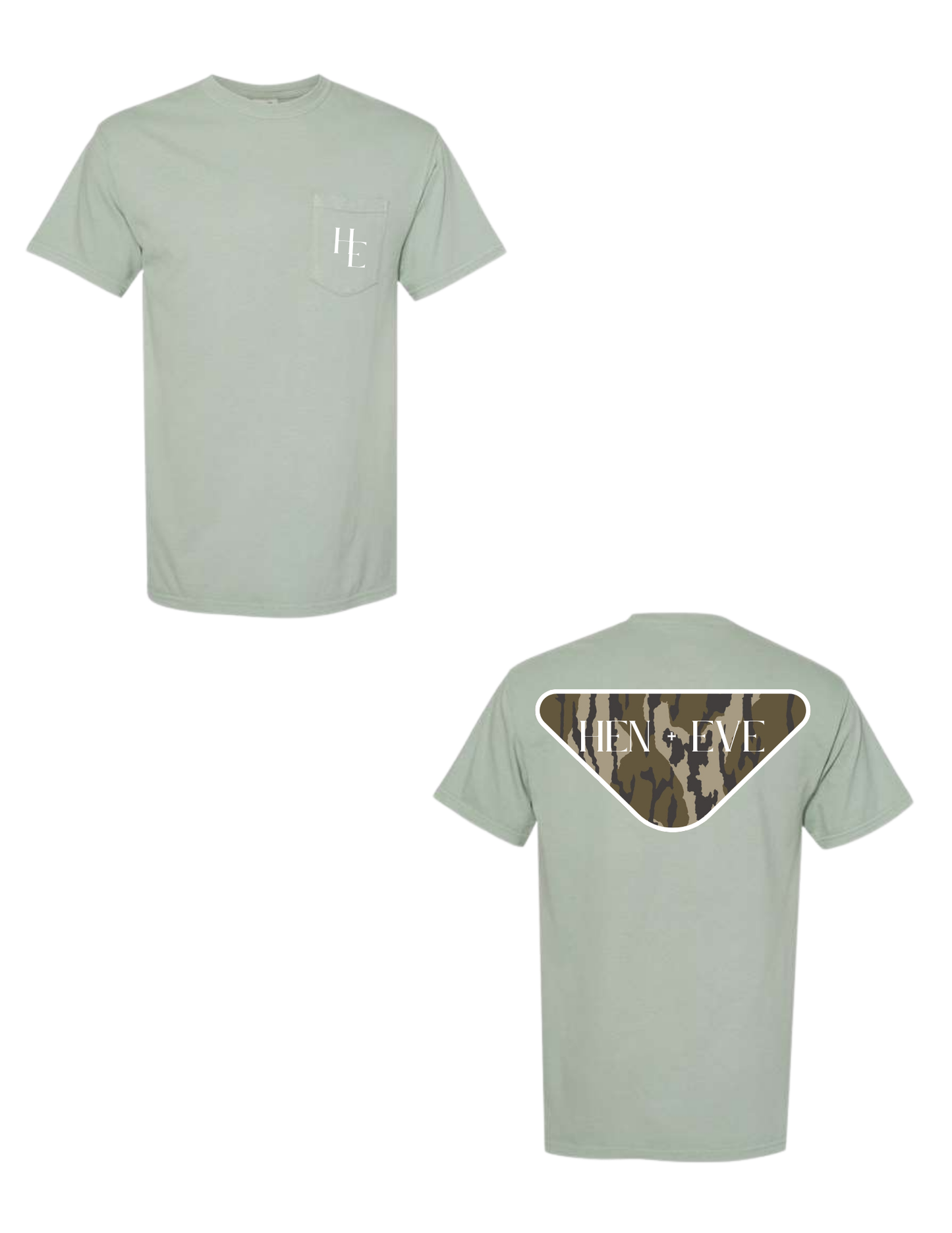 Hen + Eve Camo Crest Comfort Colors Pocket Tee