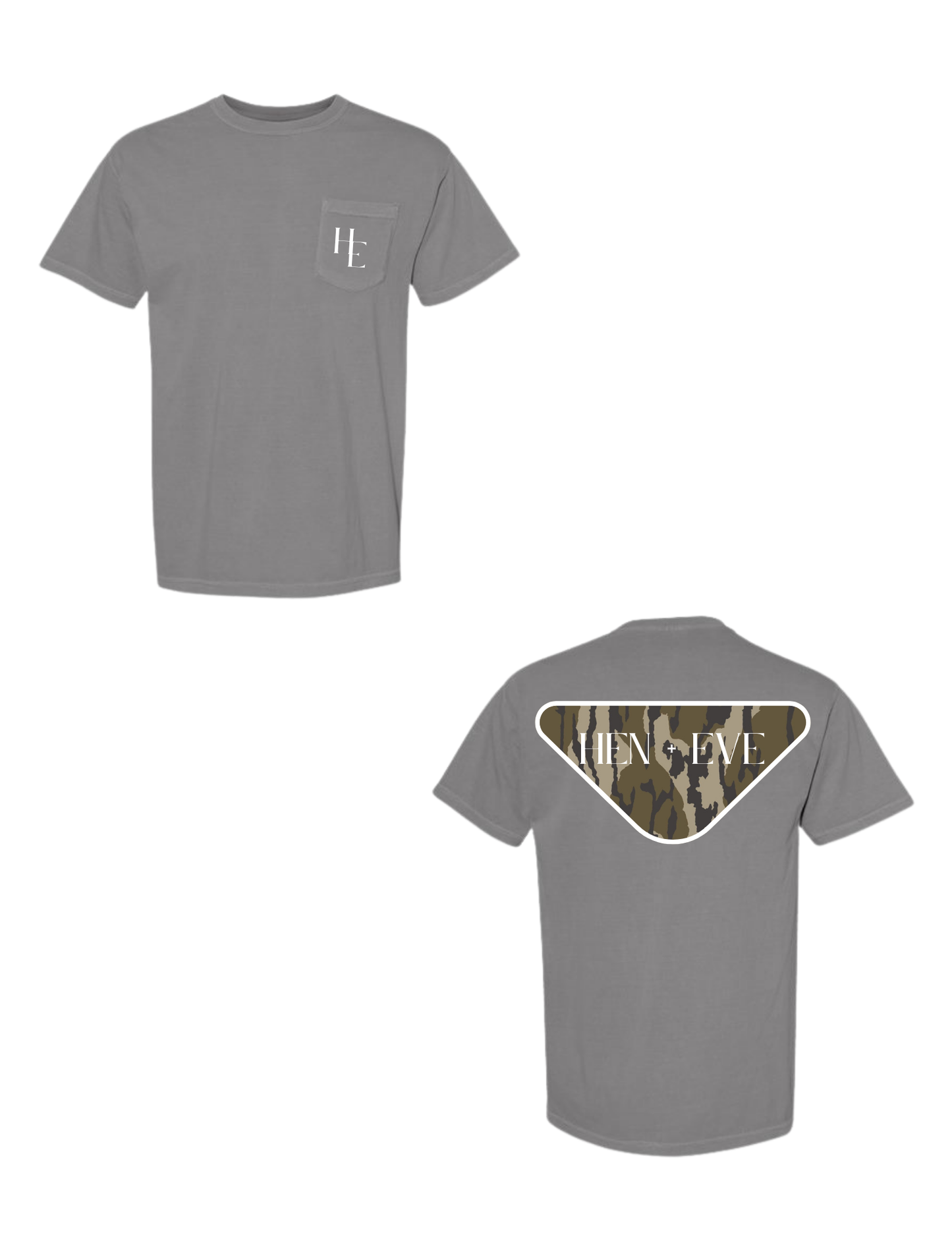 Hen + Eve Camo Crest Comfort Colors Pocket Tee