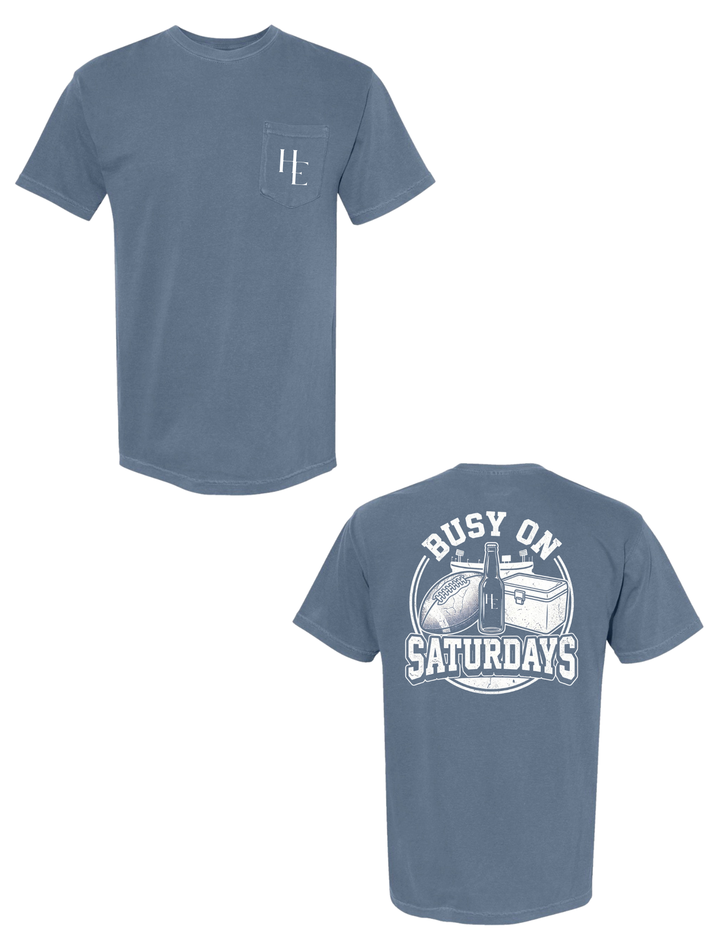 Hen + Eve Busy on Saturdays Comfort Colors Pocket Tee